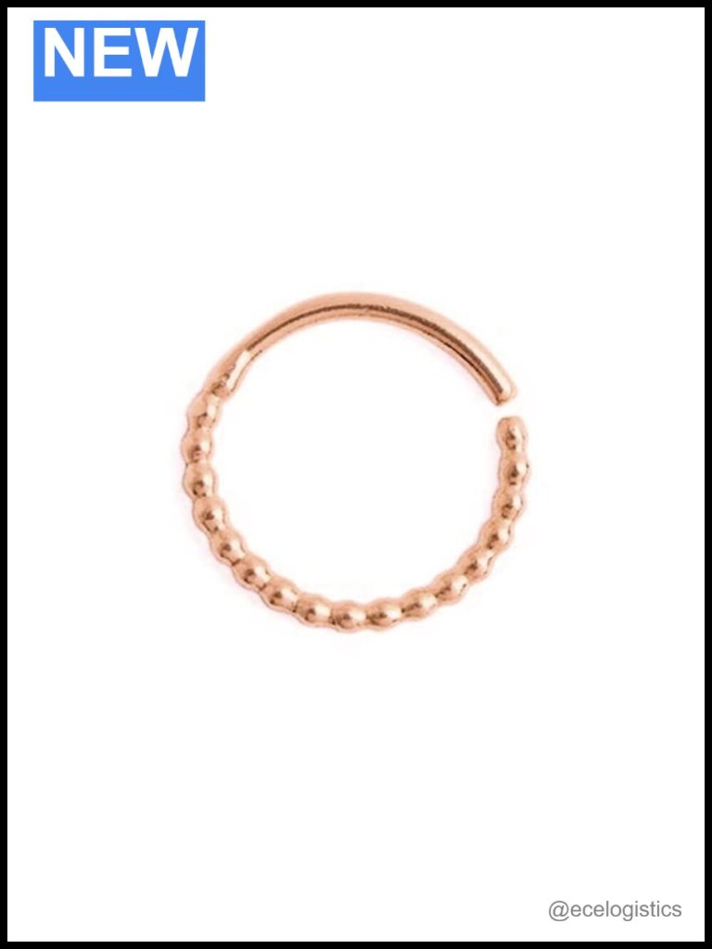 14K Rose Gold Dotted Nose Ring Hoop 20G 7mm Handmade Piercing Jewelry